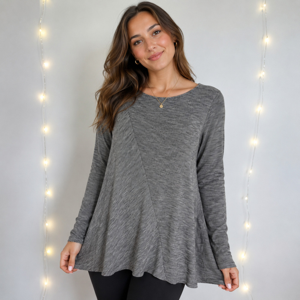 PURE JILL J Jill Long Sleeve Flowy Asymmetrical Tunic Top Medium Heathered Gray